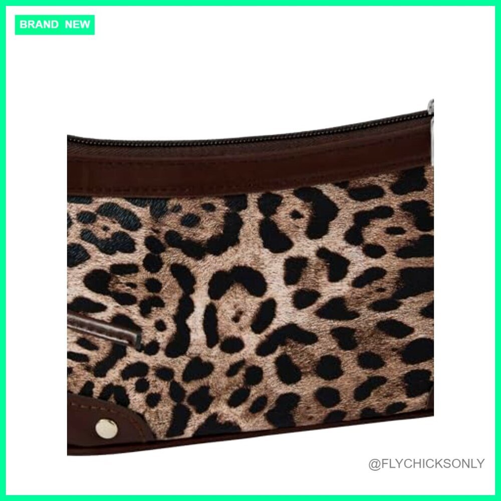 Leopard Print Shoulder Bag with Adjustable Strap Studded Clutch Purse - Picture 4 of 5